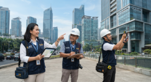 Tim penilai profesional KJPP Kampianus dan Rekan sedang melakukan survei lapangan untuk penilaian aset perusahaan berskala besar